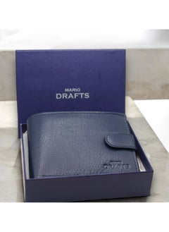 MARIO DRAFTS Men's Genuine Leather Button Wallet, Navy  - Image 2