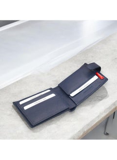MARIO DRAFTS Men's Genuine Leather Button Wallet, Navy  - Image 3