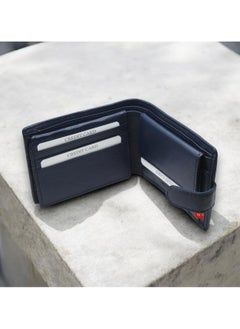 MARIO DRAFTS Men's Genuine Leather Button Wallet, Navy  - Image 4