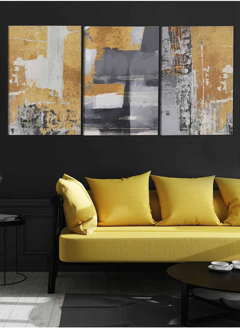 LOWHA Set Of 3 Framed Canvas Wall Arts Stretched Over Wooden Frame Abstract Paintings For Home Living Room Office Decor  - Image 3