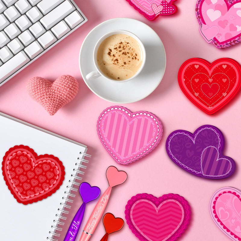 Thenshop 48 Pcs Valentine's Day Sticky Notes with Pens Set Galentines Gifts Bulk 24 Heart Ballpoint Pens 864 Sheets Heart Sticky Notes and 3 Rolls Ribbon for Valentines Exchange Gifts Party Favors - Image 4