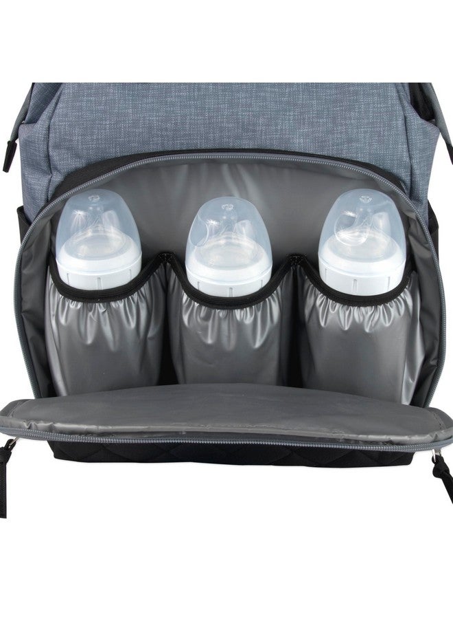 بيبي إيسينشيلز حقيبة ظهر حفاضات سوبر كولر الرئيسية من بيبي إسينشالز مع وسادة تغيير، وأحزمة عربة أطفال، وحجرة معزولة للزجاجات (أسود/رمادي) - Image 4