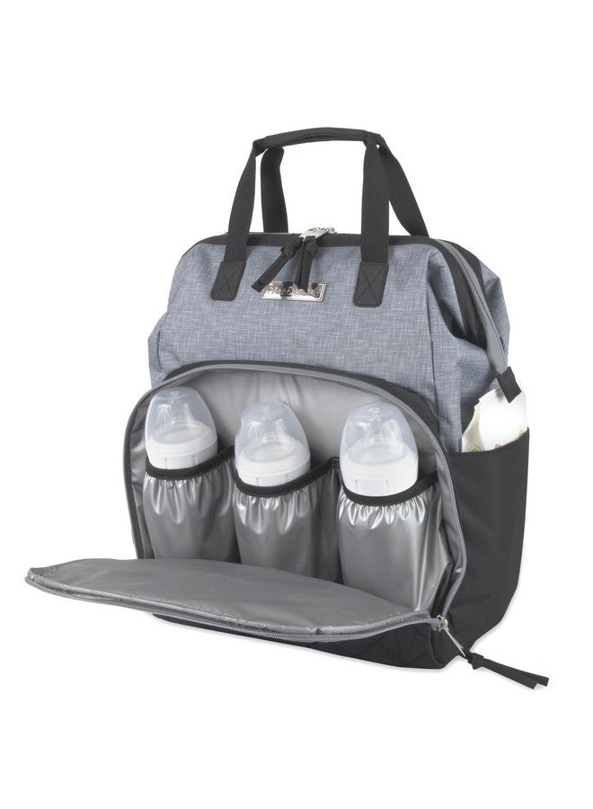 بيبي إيسينشيلز حقيبة ظهر حفاضات سوبر كولر الرئيسية من بيبي إسينشالز مع وسادة تغيير، وأحزمة عربة أطفال، وحجرة معزولة للزجاجات (أسود/رمادي) - Image 3