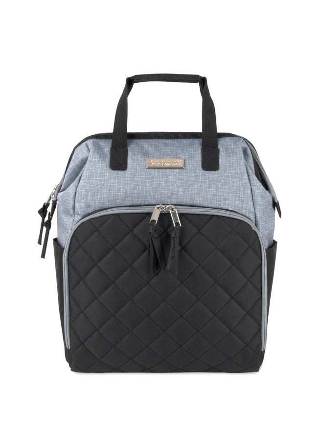 بيبي إيسينشيلز حقيبة ظهر حفاضات سوبر كولر الرئيسية من بيبي إسينشالز مع وسادة تغيير، وأحزمة عربة أطفال، وحجرة معزولة للزجاجات (أسود/رمادي) - Image 1