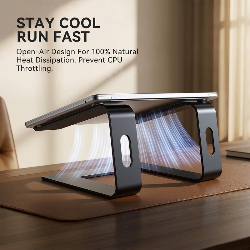 SOUNDANCE Laptop Stand, Aluminum Computer Riser, Ergonomic Laptops Elevator For Desk, Metal Holder Compatible With 10 To 15.6 Inches Notebook Computer, Black - Image 2