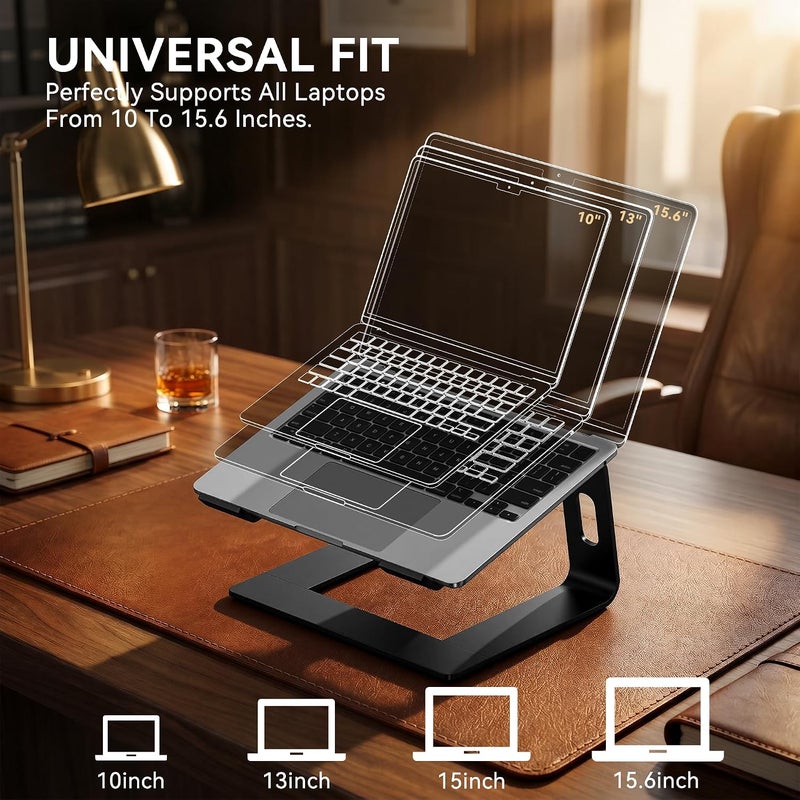 SOUNDANCE Laptop Stand, Aluminum Computer Riser, Ergonomic Laptops Elevator For Desk, Metal Holder Compatible With 10 To 15.6 Inches Notebook Computer, Black - Image 4