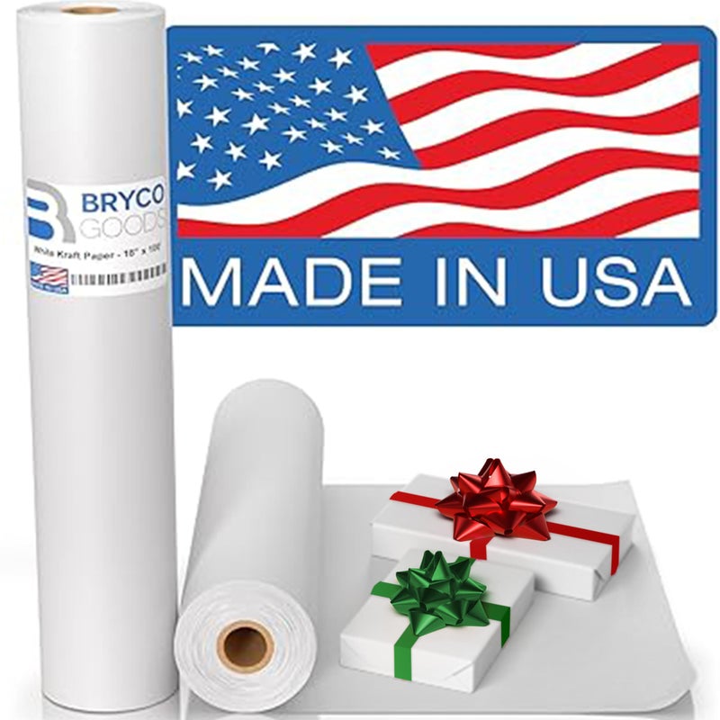 Bryco Goods Bryco Goods 18x1200 100 White Wrapping Paper  Kraft Paper Roll for Painting Drawing Banner Bulletin Board Easel Use Floor Covering Packaging Shipping Arts  Crafts  Made in USA 