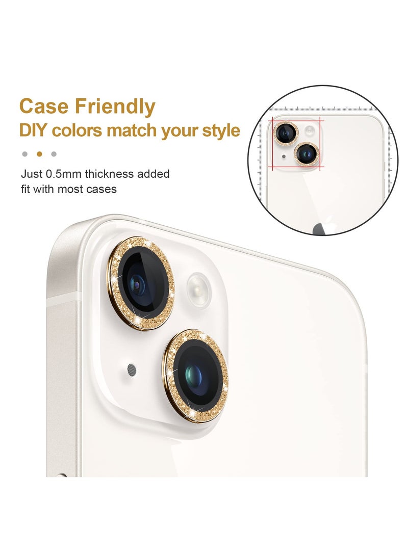 Excefore Excefore for iPhone 14 / 14 Plus Camera Lens Protector, 9H Tempered Glass Camera Cover Screen Protector Metal Individual Ring Protector for iPhone 14 and iPhone 14 Plus (2 Set, Gold)  - Image 5