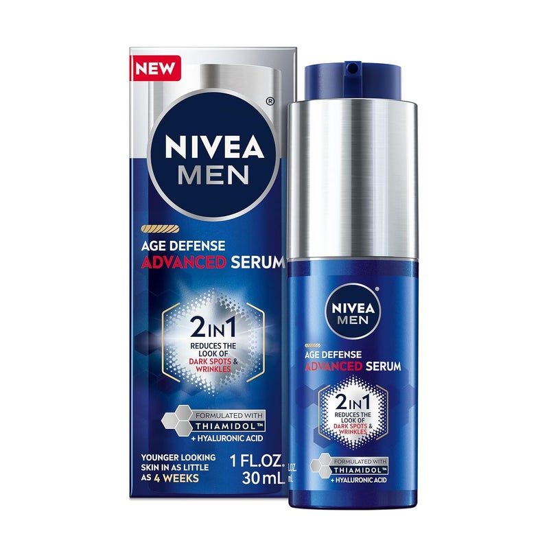 NIVEA MEN NIVEA MEN Age Defense Advanced Serum with Thiamidol TM and Hyaluronic Acid FastAbsorbing Face Serum Helps Reduce Look of Dark Spots Fine Lines and Wrinkles 1 Fl Oz Bottle 