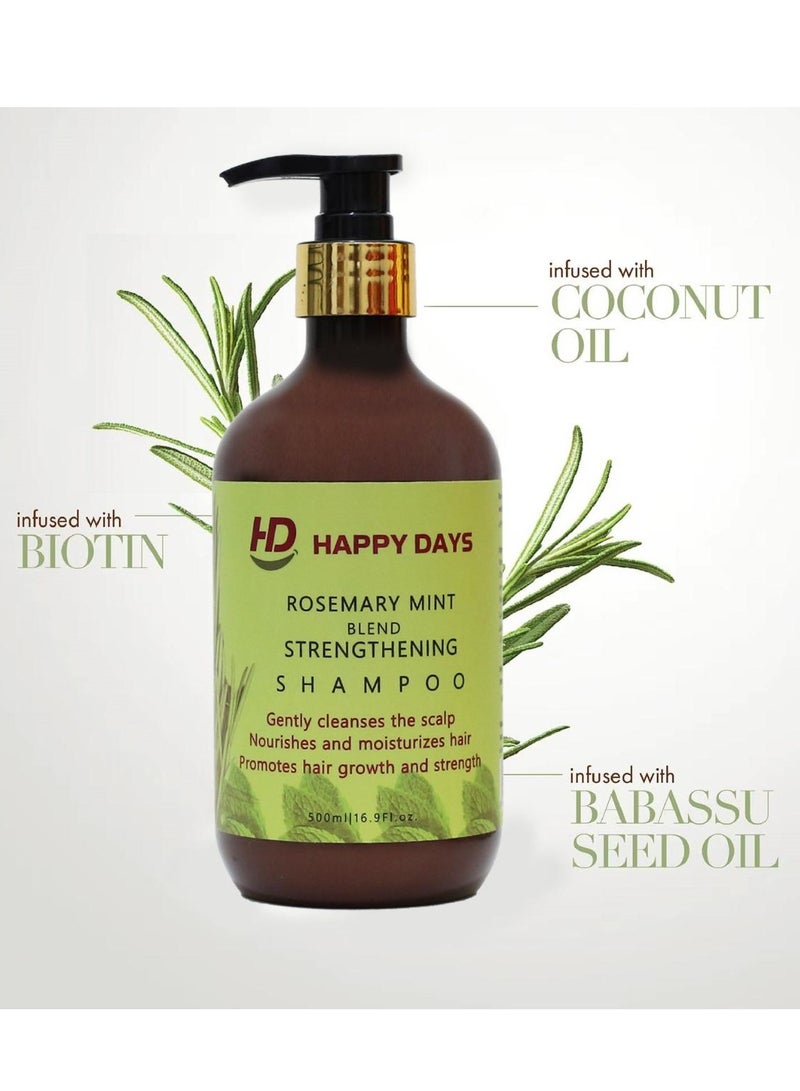 HAPPY DAYS Rosemary Mint Blend Strengthening Shampoo Gently Cleanses the Scalp, Nourishes and Moisturizes Hair, Promotes Hair Growth and Strength 500ml - Image 2