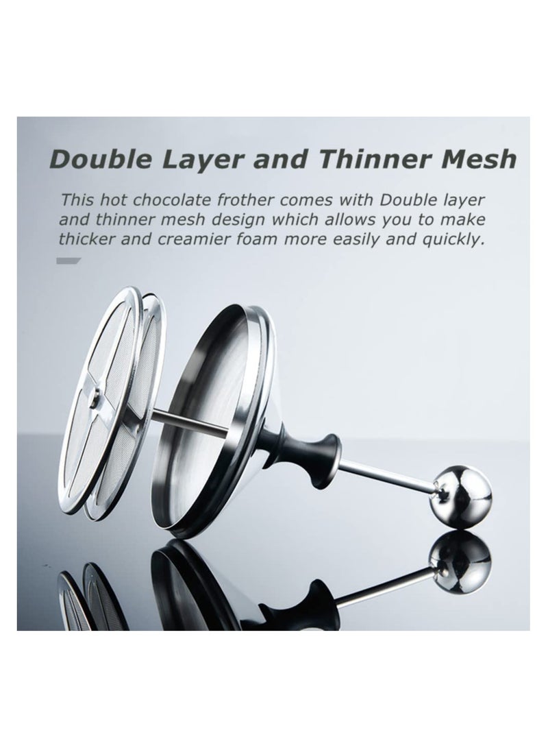 SYOSI Manual Foam Dispenser, Milk Frother Coffe Frother, Stainless Steel Double Mesh Milk Frother, Hot Chocolate Frother, Stove Top Coffee Pot, for Cappuccino Foamer Creamer - Image 3