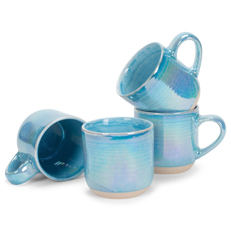 Elanze Designs Glossy Reactive Glaze Large 17 Fluid Ounce Everyday Kitchen Food Grade Ceramic Stoneware Coffee Mug Cup with Comfort Curved Handles Set of 4 Blue