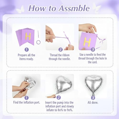 FI - FLICK IN 49 PCS Purple Birthday Decorations Set Heart Foil & Crown Foil Balloon, Decoration Kit for Girls, Women, Kids, Party Supplies (Pack of 49) - Image 3