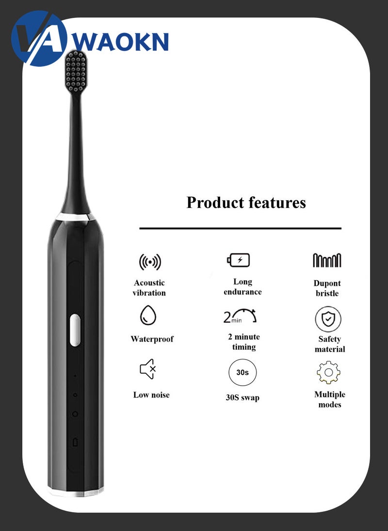 WAOKN Rechargeable Sonic Electric Toothbrush High-frequency Vibration IPX6 Waterproof Power Toothbrush 3 Modes Adjustable and Smart Electric Toothbrush with 3 Detachable Soft-bristle Brush Heads - Image 2