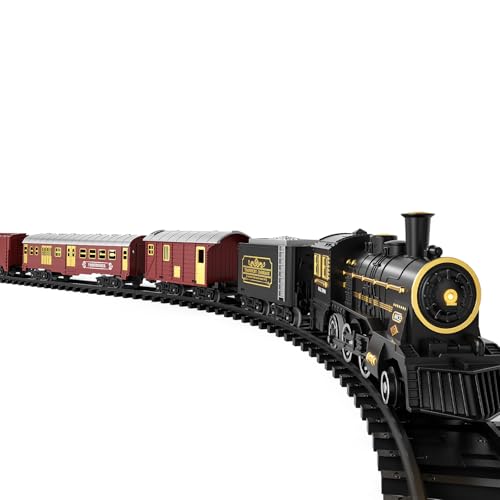 TEMI Train Set for Kids 3-12 Years, Electric Classical Steam Engine Locomotive with Steam, Light and Sounds, Rechargeable Model Trains Kit Toys w/Passenger Carriage for Boys and Girls - Image 1