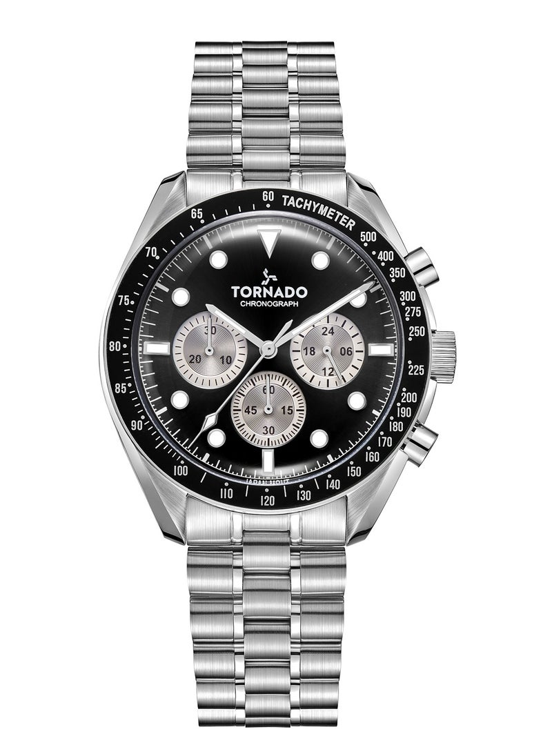 TORNADO - Tornado Cosmic Chrono Men's Miyota JS20 Movement Watch, Chronograph Display and Polished-brushed five arched links High quality solid stainlees steel bracelet Strap - T22103-SBSB, Silver - Image 1
