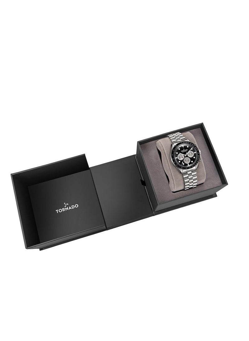 TORNADO - Tornado Cosmic Chrono Men's Miyota JS20 Movement Watch, Chronograph Display and Polished-brushed five arched links High quality solid stainlees steel bracelet Strap - T22103-SBSB, Silver - Image 1