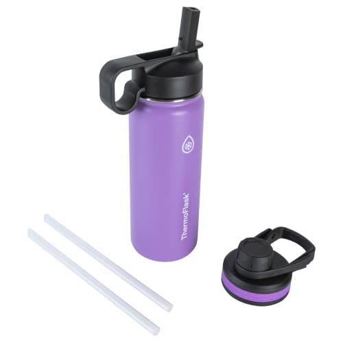 ThermoFlask 18 oz Double Wall Vacuum Insulated Stainless Steel Water Bottle with Spout and Straw Lids, Plum - Image 1