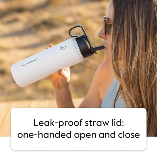 ThermoFlask 18 oz Double Wall Vacuum Insulated Stainless Steel Water Bottle with Spout and Straw Lids, Plum - Image 5