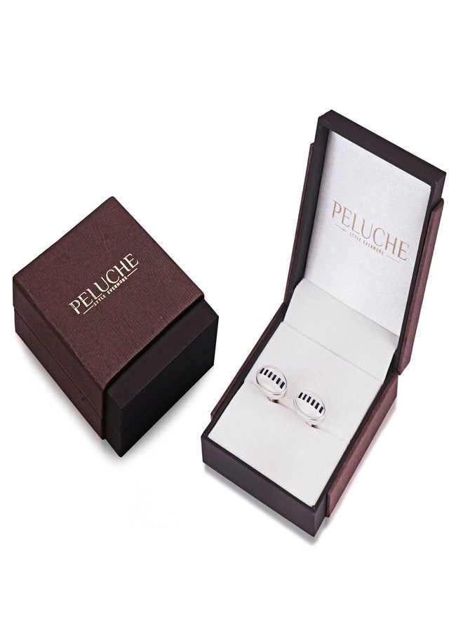 Peluche Natural Mother of Pearl (Semi-precious) Stone & Black Onyx Stone Cufflinks for Men - Image 4