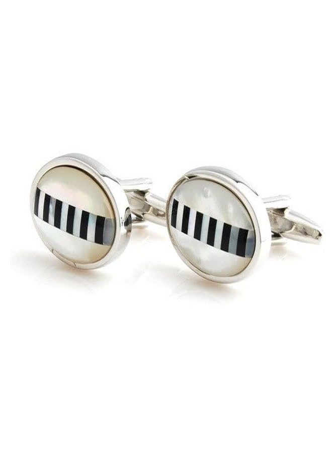 Peluche Natural Mother of Pearl (Semi-precious) Stone & Black Onyx Stone Cufflinks for Men - Image 5