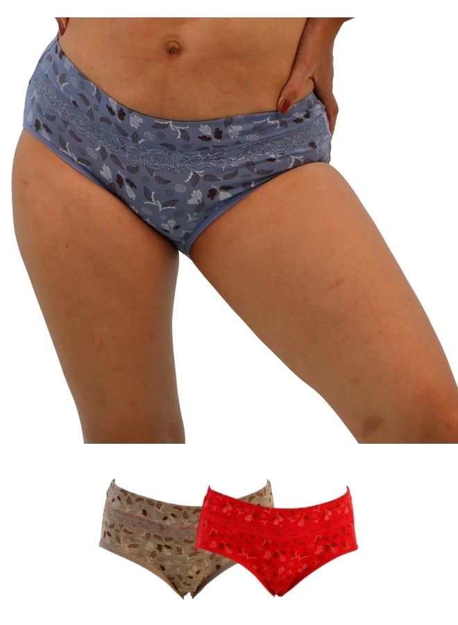 JOANNA JOANNA 152240 Women's Leaves Design Mid Rise 3-Pack Panties, Multicolor  - Image 1