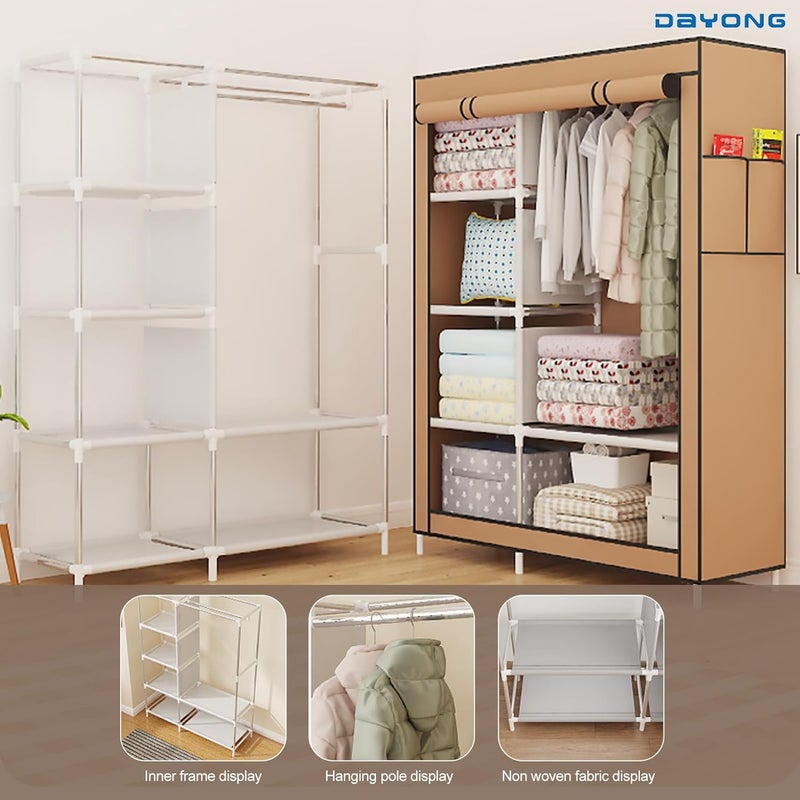 DAYONG Portable Closet, Clothes Storage Organizer, 105CM Wide Clothes Storage Rack, Non-Woven Fabric Wardrobe, 6 Shelves-105 * 45 * 170cm. (brown) - Image 3