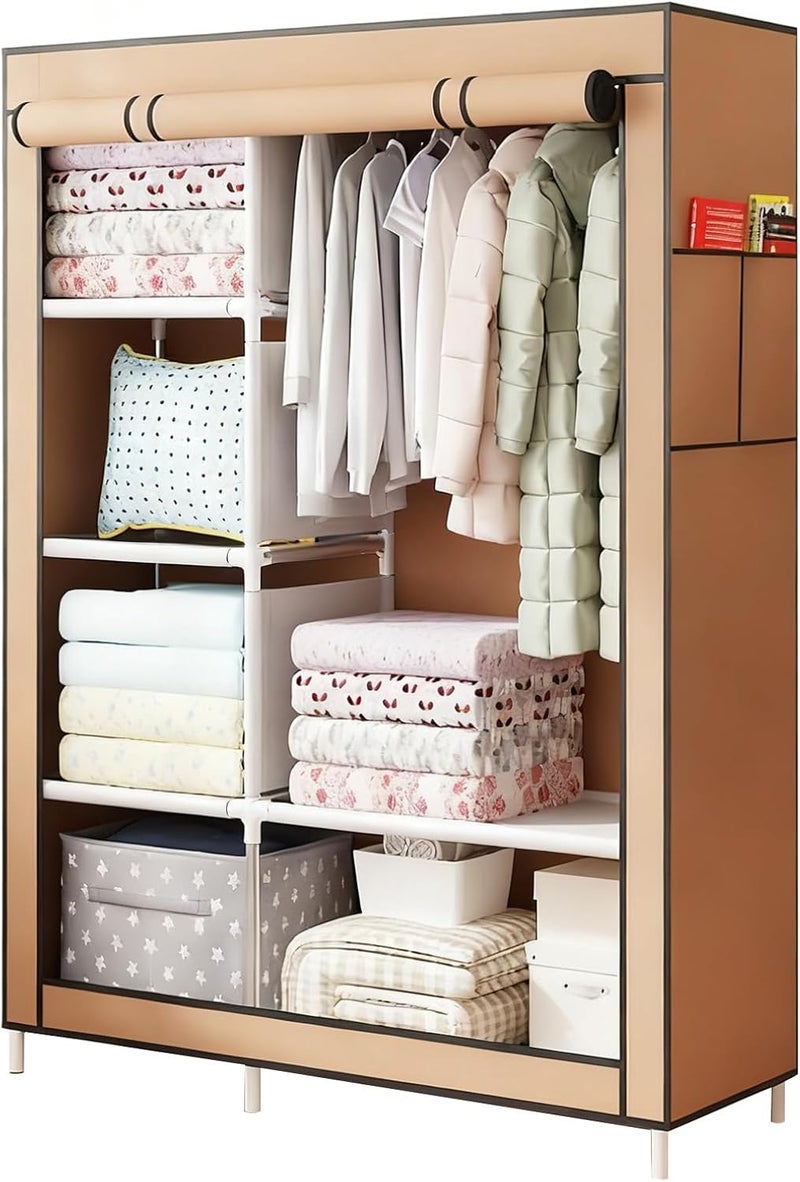DAYONG Portable Closet, Clothes Storage Organizer, 105CM Wide Clothes Storage Rack, Non-Woven Fabric Wardrobe, 6 Shelves-105 * 45 * 170cm. (brown) - Image 1