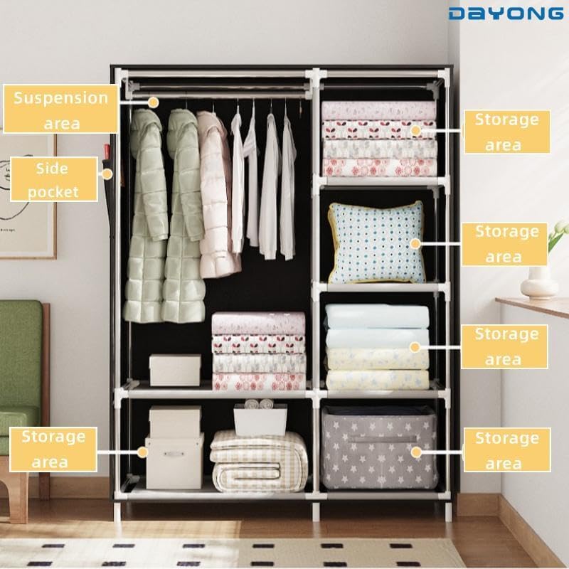 DAYONG Portable Closet, Clothes Storage Organizer, 105CM Wide Clothes Storage Rack, Non-Woven Fabric Wardrobe, 6 Shelves-105 * 45 * 170cm. (brown) - Image 4