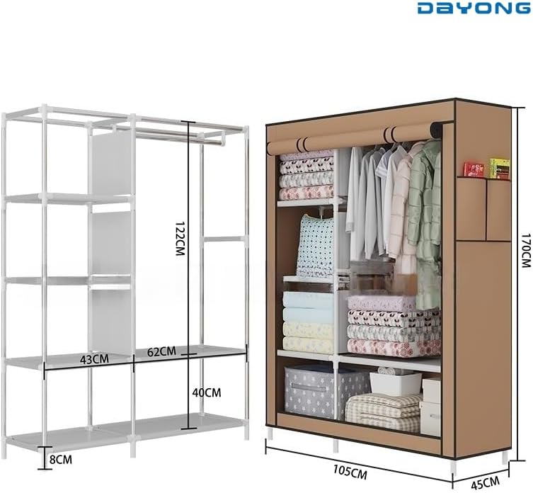 DAYONG Portable Closet, Clothes Storage Organizer, 105CM Wide Clothes Storage Rack, Non-Woven Fabric Wardrobe, 6 Shelves-105 * 45 * 170cm. (brown) - Image 2