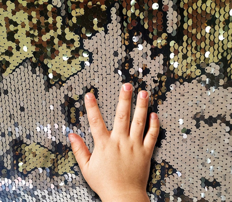 Sensory Wall Sequin Flip Fabric for Kids02 Large Sequins Sensory Materials Toys for ToddlersTactile Sequin Reversible Fabric Sensory Fidget Toys for Autism 3Years1 yd Champagne  Gold