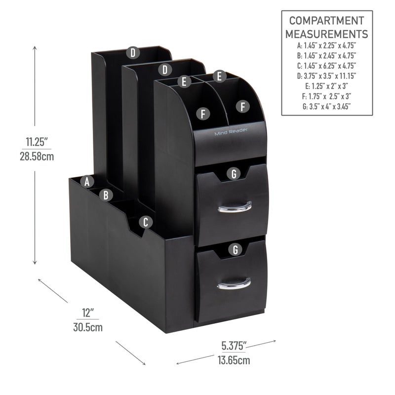 Mind Reader Cup and Condiment Station, Countertop Organizer, Coffee Bar, Kitchen, Stirrers, 5.35"W x 11.25"L x 11.15"H, Black - Image 3