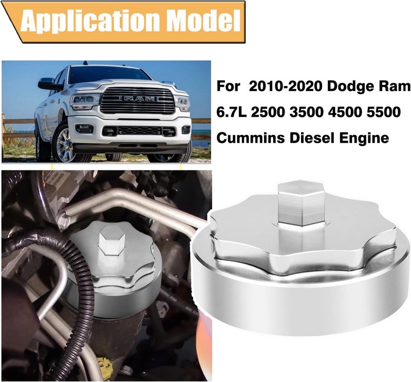 Bentolin غطاء غلاف فلتر الوقود بنتولين لسيارات دودج رام 2500 3500 4500 5500 من 2010-2020 بمحرك ديزل كمنز 6.7 لتر - فضي - Image 2