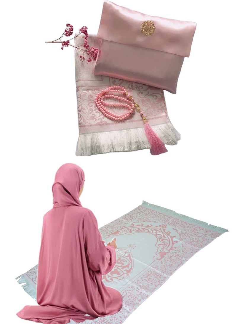 QUTOOB High Quality Prayer Mat With Decorative Tasbih and A Beautifull Pouch, Easy to Carry and Store, Prayer Mat For Travel, For Umrah,Trips, Ramadan and Home, Best Islamic Gift For Your Families, Friends  - Image 1