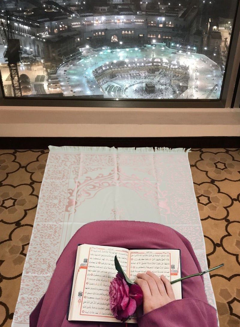 QUTOOB High Quality Prayer Mat With Decorative Tasbih and A Beautifull Pouch, Easy to Carry and Store, Prayer Mat For Travel, For Umrah,Trips, Ramadan and Home, Best Islamic Gift For Your Families, Friends  - Image 2