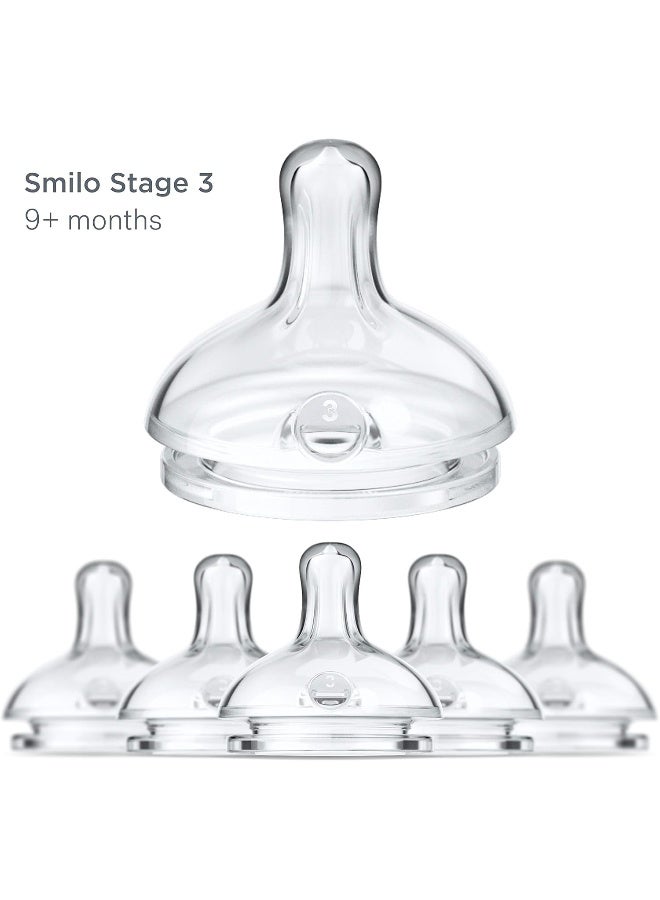 Smilo Anti-Colic Bottle Nipple, Fast Flow 9M+, Stage 3 Suitable from 9 Months, Smooth Flow Anti-Colic (Pack of 6) - Image 2