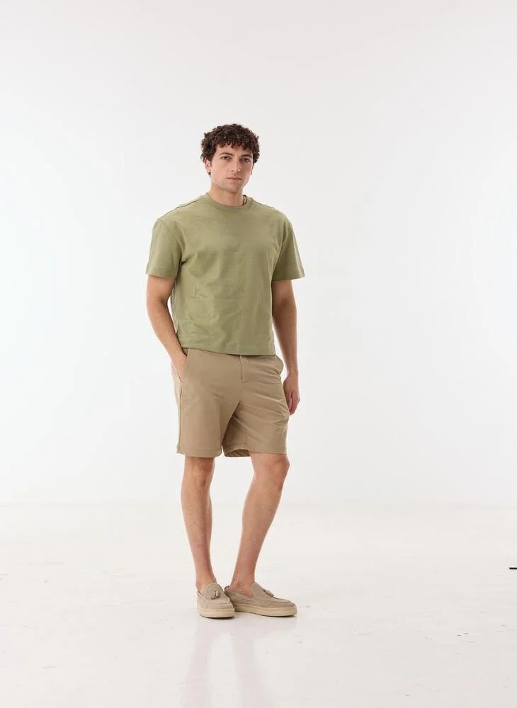 Ashita Fernandes Evanor Men’s Green Matcha Cotton Blend T-Shirt – Relaxed Fit, Round Neck, Solid Lightweight Casual Wear