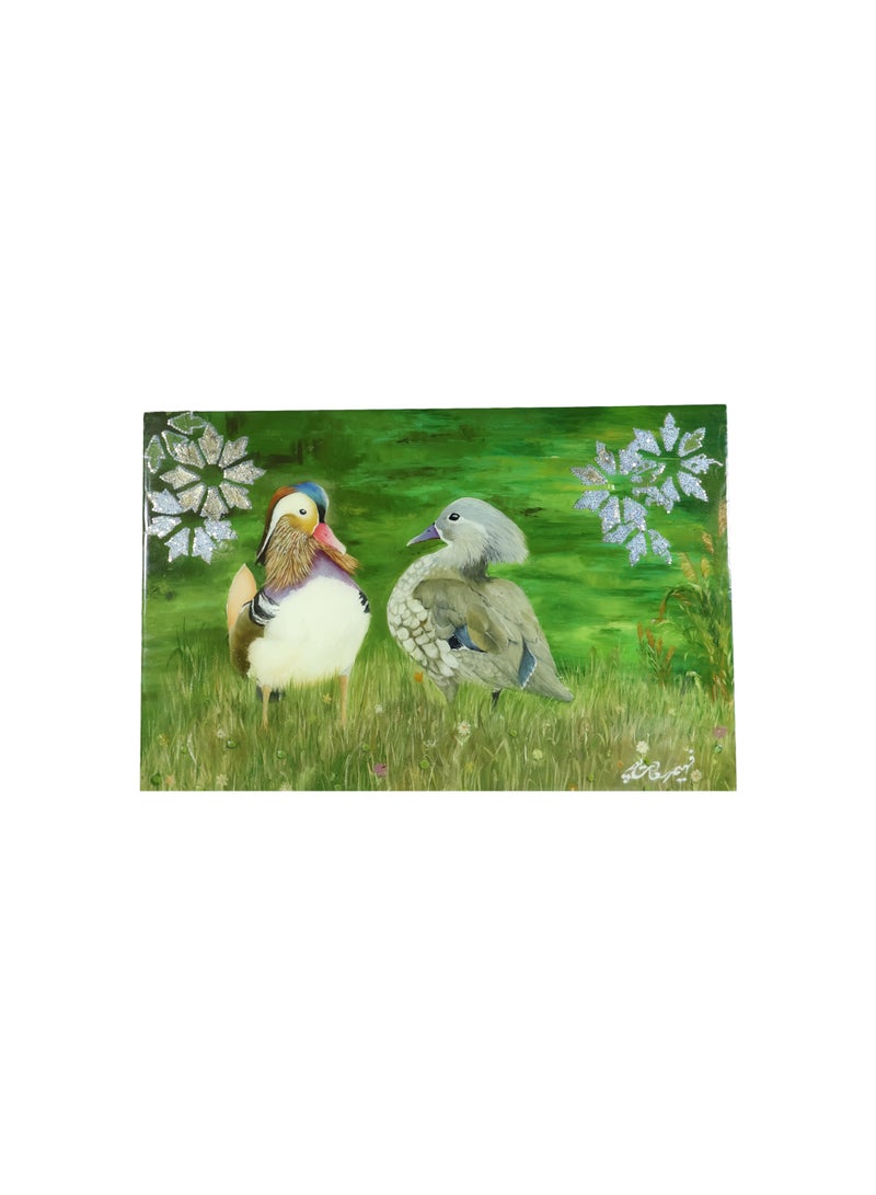 Handcrafted Mandarin Duck Painting, 100% Solid Brass, Traditional Coffeehouse Style, with Premium Luxury Carrying Case - Image 1