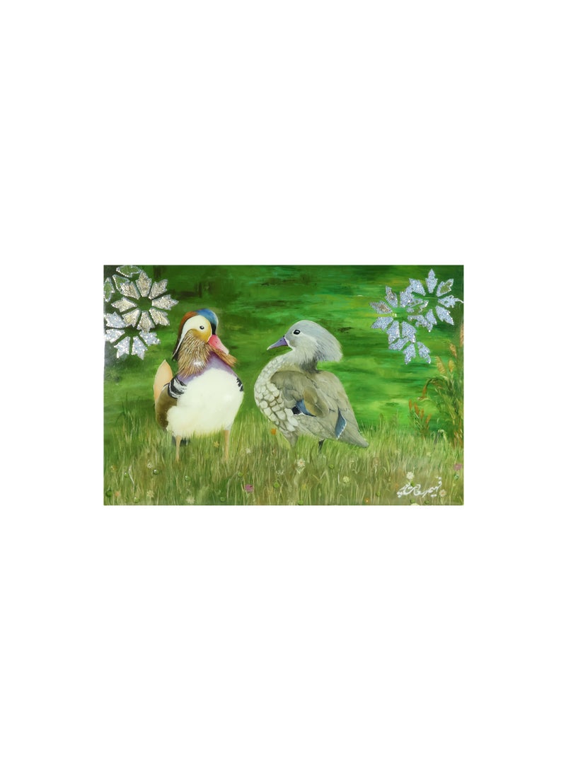 Handcrafted Mandarin Duck Painting, 100% Solid Brass, Traditional Coffeehouse Style, with Premium Luxury Carrying Case - Image 2