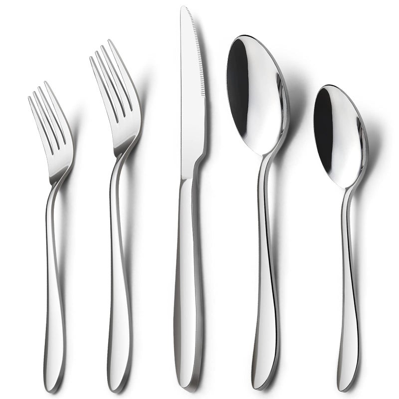 HaWare 60Piece Silverware Set for 12 Stainless Steel Flatware Cutlery Tableware for Home Modern Ergonomic Eating Utesils Mirror Polished Dishwasher Safe