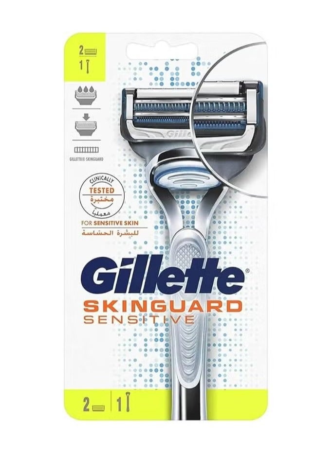 Gillette Skinguard Sensitive Razor Handle + 2 Blades Multicolour