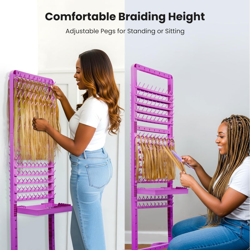Sunnacate Braiding Hair Rack 280 Pegs with Tray and Braid Tools, Mobile Braid Rack with Wheels, Height Adjustable, Standing Braider Rack Stand Separator Hair Extension Holder Hanger for Salon Home - Image 5