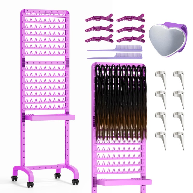 Sunnacate Braiding Hair Rack 280 Pegs with Tray and Braid Tools, Mobile Braid Rack with Wheels, Height Adjustable, Standing Braider Rack Stand Separator Hair Extension Holder Hanger for Salon Home - Image 1