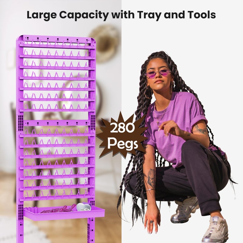 Sunnacate Braiding Hair Rack 280 Pegs with Tray and Braid Tools, Mobile Braid Rack with Wheels, Height Adjustable, Standing Braider Rack Stand Separator Hair Extension Holder Hanger for Salon Home - Image 2