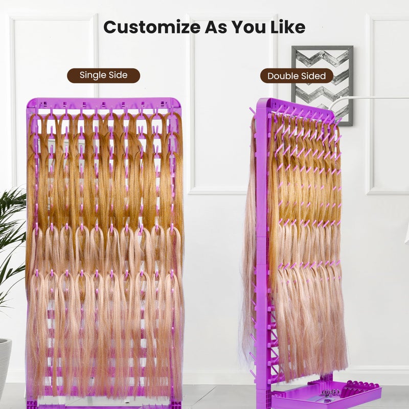 Sunnacate Braiding Hair Rack 280 Pegs with Tray and Braid Tools, Mobile Braid Rack with Wheels, Height Adjustable, Standing Braider Rack Stand Separator Hair Extension Holder Hanger for Salon Home - Image 4