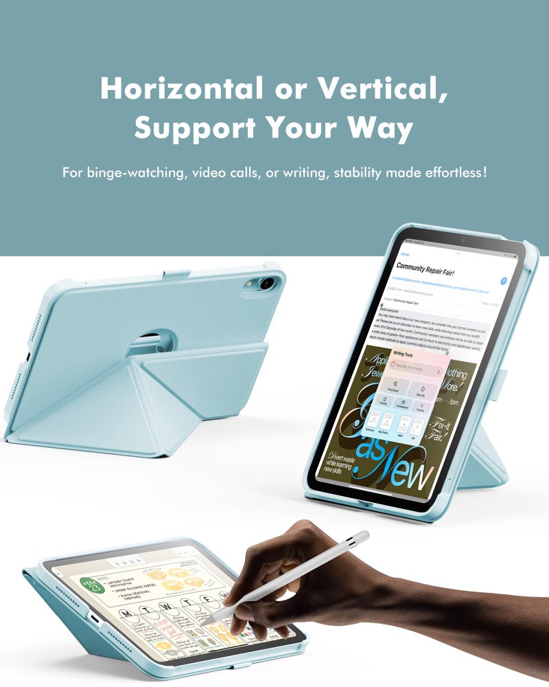 INFILAND Case for iPad mini 7 (A17 Pro) 2024 / iPad mini 6 2021, Magnetic Origami Slim Protective Case, Book-Style Foldable Cover with Pencil Holder, Multi-Angle Stand, Auto Wake/Sleep, Sky Blue - Image 4