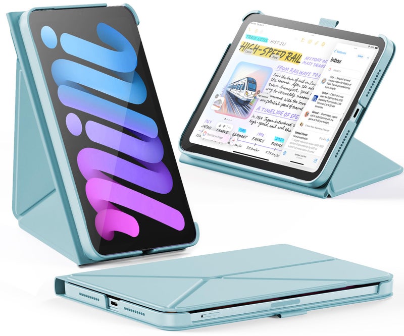 INFILAND Case for iPad mini 7 (A17 Pro) 2024 / iPad mini 6 2021, Magnetic Origami Slim Protective Case, Book-Style Foldable Cover with Pencil Holder, Multi-Angle Stand, Auto Wake/Sleep, Sky Blue - Image 1