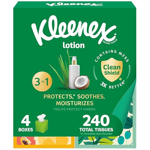 Kleenex Lotion Facial Tissues with Coconut Oil 4 Cube Boxes 60 Tissues Per Box 3Ply