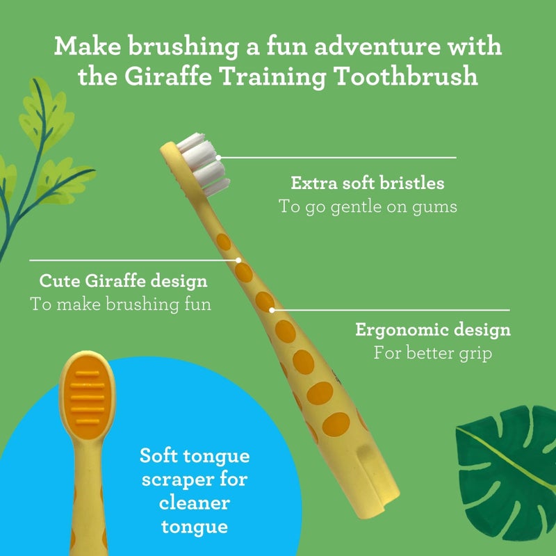 GuruNanda Kids Butter On Gums Cute Giraffe Toothbrush with Tongue Scraper & Cover - Super Soft Bristles for Gentle Cleaning -Ergonomic Handle (Age 1+) - Image 3