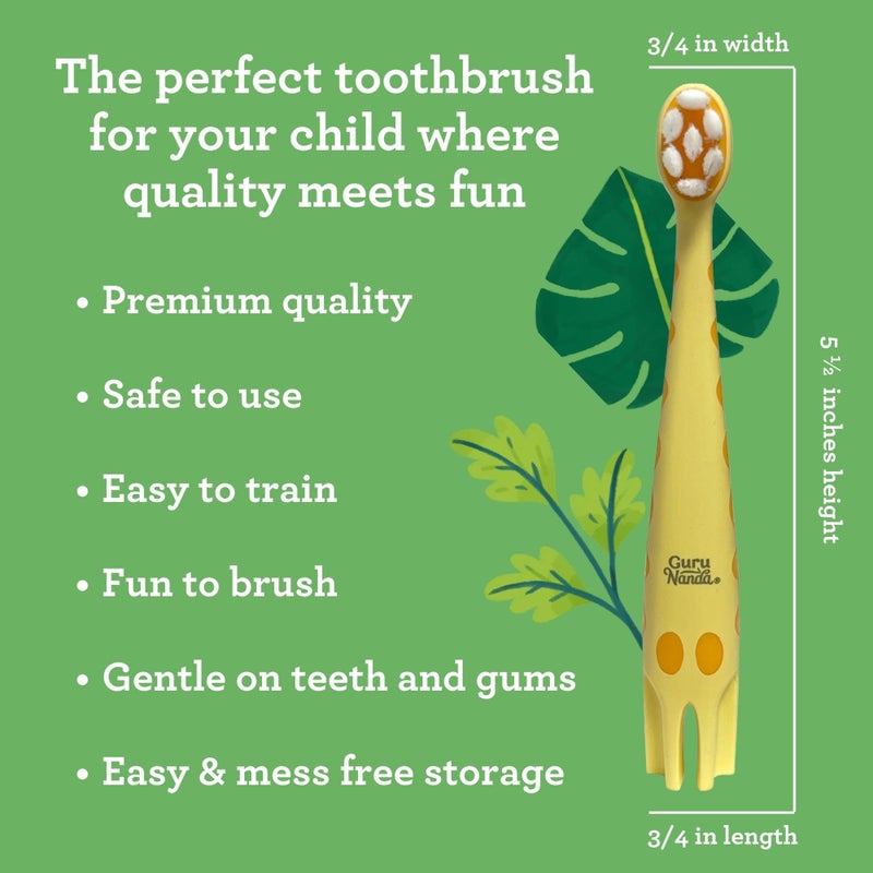 GuruNanda Kids Butter On Gums Cute Giraffe Toothbrush with Tongue Scraper & Cover - Super Soft Bristles for Gentle Cleaning -Ergonomic Handle (Age 1+) - Image 5